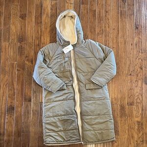 Olive/brown Hooded Long Puffer Coat